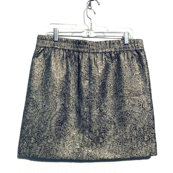 LOFT Skirt Womens Large Gold Metallic Jacquard Mini Elastic Waist Pockets Boho - Picture 4 of 9
